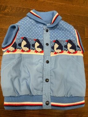 Vintage Kids R Us Penguin Vest 24M Blue Puffer Snap Knit Trim 80s 90s EUC